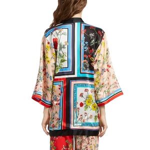Alice + Olivia Koko Patchwork Kimono Freesia Tile Floral Top Jacket XS/S